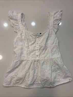 GAP White Eyelet Button-Front Peplum Camisole